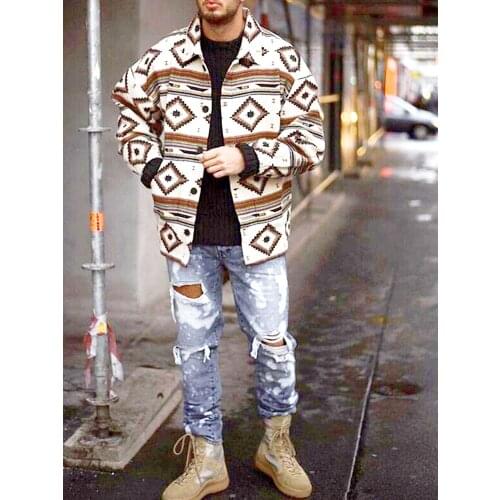 2021Men Fall-Winter Fashion Printed Wool Blazer Jackets fastener Lapel Mid-Length Overcoats Contrast Color Cardigan Jacket