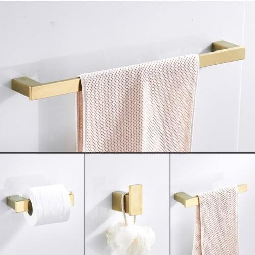 Brushed Gold 4-piece Bathroom Pendant Set Single Towe Holder Toilet Roll Paper Holder 304 Stainless Steel Towel Ring Robe Hook