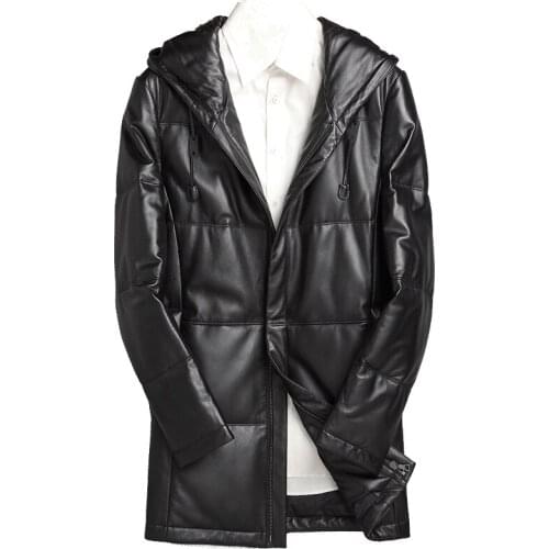 Genuine Jacket Men Real Sheepskin Leather Duck Down Coat Winter Warm Thick Plus Size 4XL Streetwear MF122