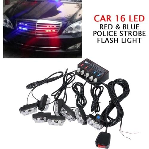 Pcmos Red/Blue 12V Car 16LED Police Strobe Flash Light Dash Emergency Warning Lamp Kit Car Lights Decorative Lamp 2020