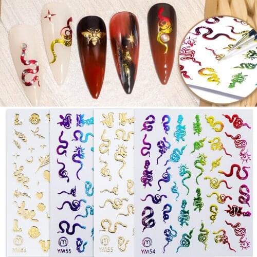 New Colorful Gold Snake Bee Dragon Pattern Nail Stickers Self Adhesive 3D Strip Line DIY Manicure Foil Decals