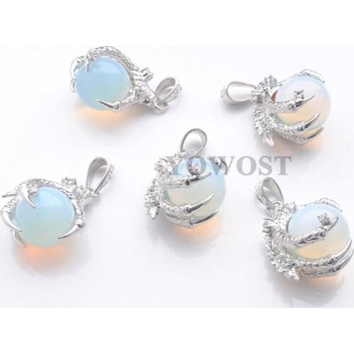 Wholesale 5Pcs/Lot Natural Stone Opal Pendants Round Ball Bead Dragon Claw Crystal Reiki Chakra Women Gift QN3105