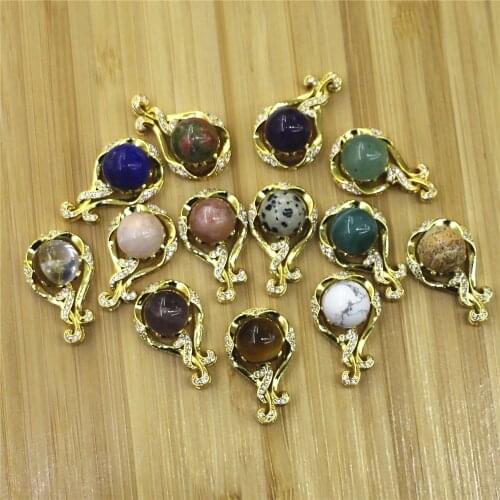 10mm Gold-plated Alloy Diamonds Necklace Pendant Natural Purple Wafer Ball Gemstones Bead Necklace Pendant Rhinestone Pendants