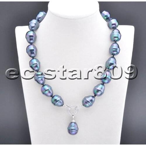 P5816 17" 20mm Peacock-Black Baroque SOUTH SEA SHELL PEARL Necklace Pendant Woman Fashion Jewelry