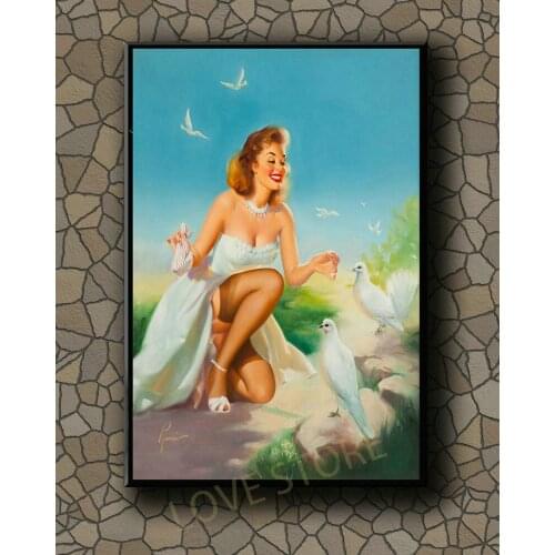 P299 Vintage Beautiful Pin-up Girl Classic Picture 424 Silk Fabric Poster Art Decor Indoor Painting Gift