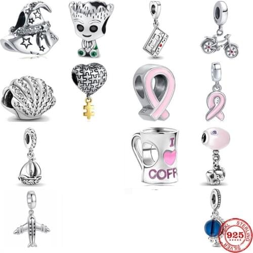 Neastamor Silver 925 Shell Airplane Camera Sail Boat Dangle Charm Bead Fit Original Pandora Bracelet DIY Jewelry For Women Men