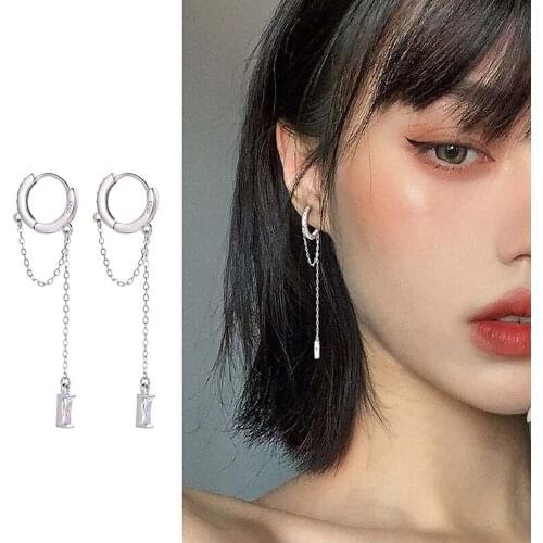 Long Geometric Circle Ear Chain Hoop Earrings Female Korean Personality Hip-hop Trend Tassel Earrings for Women Gifts