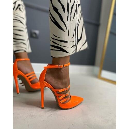 Women High Heels Neon Pink Orange Colours Shoes Sexy Comfortable Leather Pumps Sandals Stiletto Женские туфли Ladies 2021 Lolita