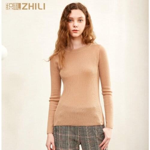 ZHILI 2019 Spring Autumn Knit Pullover Solid Thin Wool Sweater