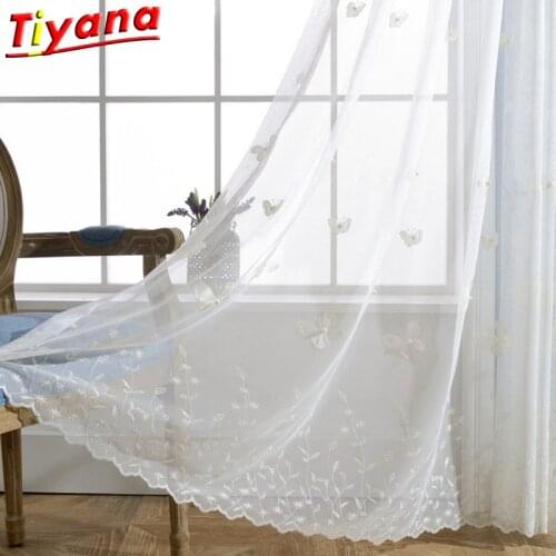 Pearl White Embroidered Tulle Curtains for Living Room Butterfly Window Screening Items Window Drapes X-WP224#30
