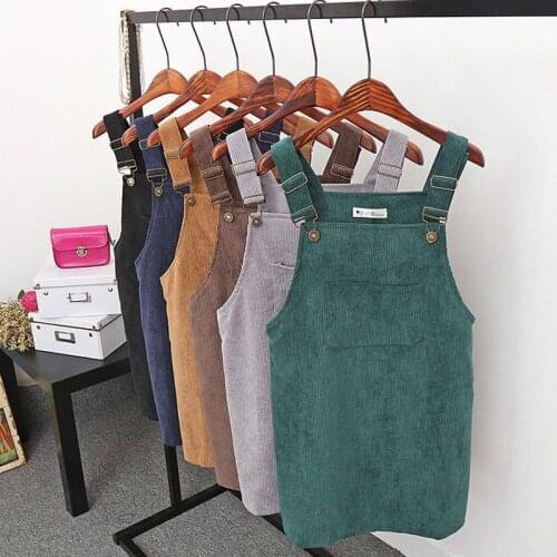 Women Corduroy Suspender Skirt Retro Summer Overall Casual Bodycon Evening Party Short Mini Skirts Sleeveless Solid Skirt Hot