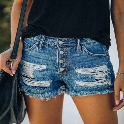 Woman Jeans Shorts Ripped Vintage Low Waist Jeans Hole Short Jeans Denim Shorts Button Sexy Mini Jeans