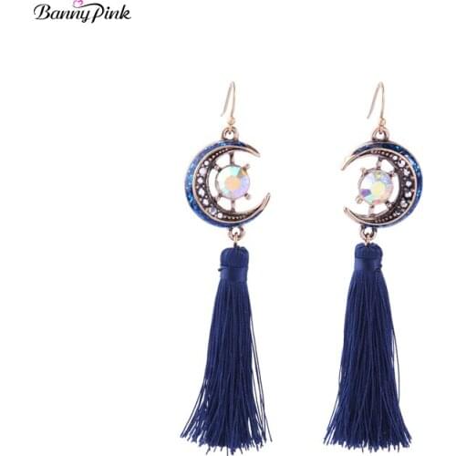 Banny Pink Bohemia Tassel Earrings For Women Ethnic Walking Moon Drop Earrings Chunky Long Pendant Dangle Earrings Pendientes