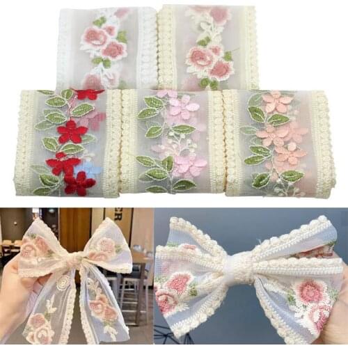 1meter White Lace Ribbon Rose Embroidery Trim Ribbon Transparent Gauze Transparent Mesh Diy Hair Clothing Accessories Bow