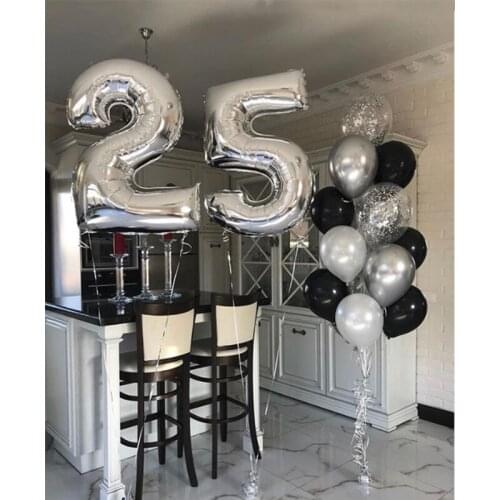 13pcs 25years old boy girl borthday decoration 30inch number balloons silver black confetti latex balloon adult ceremony party