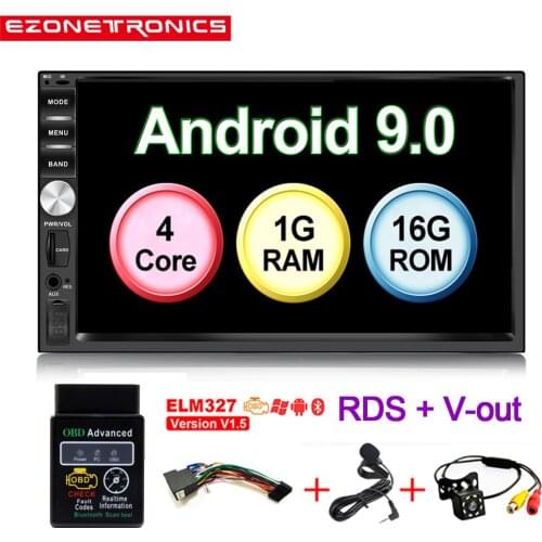 2Din Android 9.0 Car Radio Stereo 7inch Universal Car Player GPS Navigation Wifi Bluetooth OBD2 USB RDS SWC Audio Video No DVD