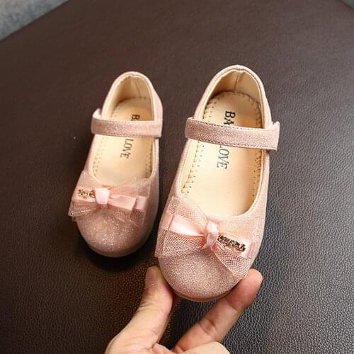 Kids Shoes For Girls Leather Shoes Fashion Lace Bow Glitter Children Princess Shoes Toddler Baby Soft Sole Flat Single Sneakers