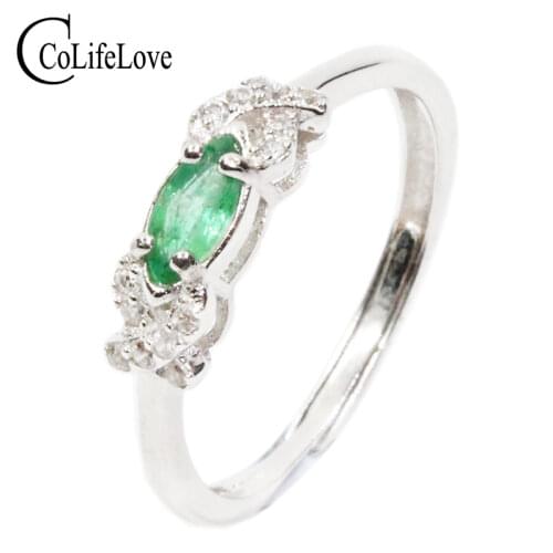 Elegant 925 silver engagement ring for woman 3 mm * 6 mm natural emerald ring solid silver emerald ring drop shipping