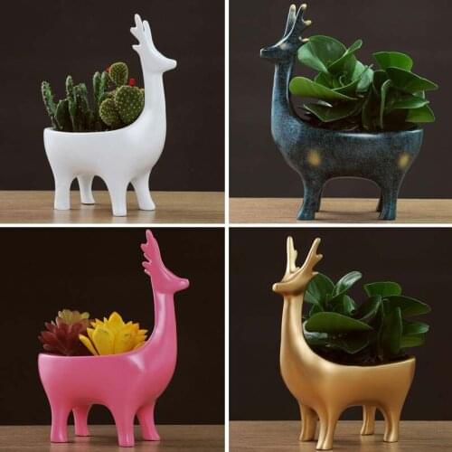 Fawn Resin Flowerpot Succulent Pot Cactus Plant Potted Flower Arrangement Home Desktop Decoration Storage Ornaments Garden Pots