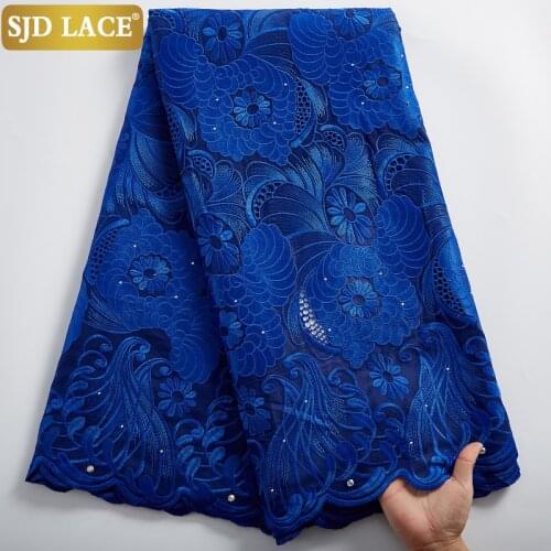 SJD LACE 5Yards Garment Material Royal Blue African Cotton Lace Fabric Top Quality Embroidery Swiss Voile Lace For Church A2423