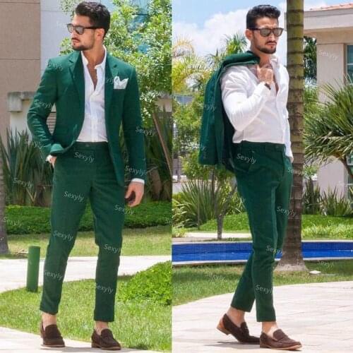 Classical Green Men suits For Wedding Wear Two Pieces Satin Pant Peaky Blinder Business Suit High Quality Costume For Graduation