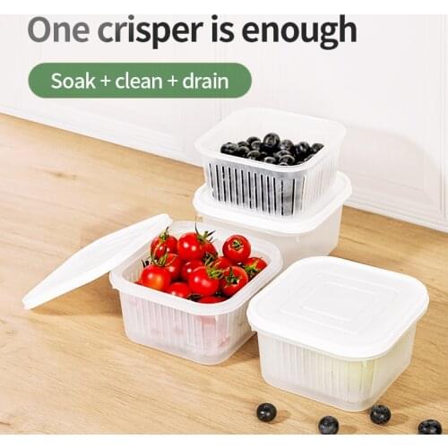 1 PCS Kitchen Fruit Vegetable Drain Preservation Box Organizers Transparent Refrigerator Storage Box Cleaning Plastic Container