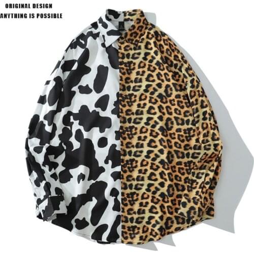 Koszula Leopard Patchwork Vintage Shirt Autumn New Men Women Hawaiian Long Sleeve Shirt Mens Printed Oversized Beach Shirts Man