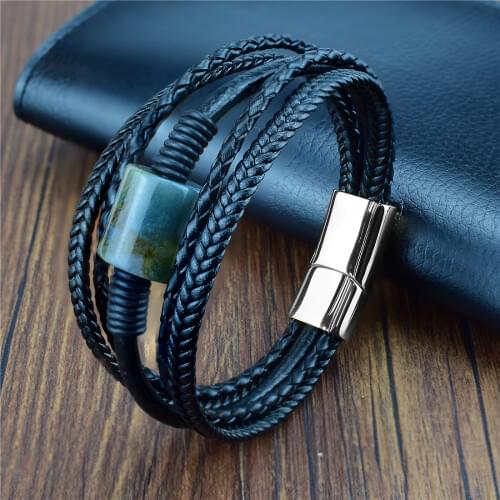Advanced Jewelry Handmade Leather Wrap Bracelet Multi Color Beads Natural Stone for Men Womens Friendship Gifts