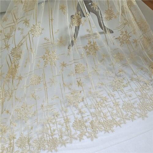 Golden snowflake embroidery lace fabric Wedding Dress Tulle Skirt Material fabrics for patchwork kumas telas por metros