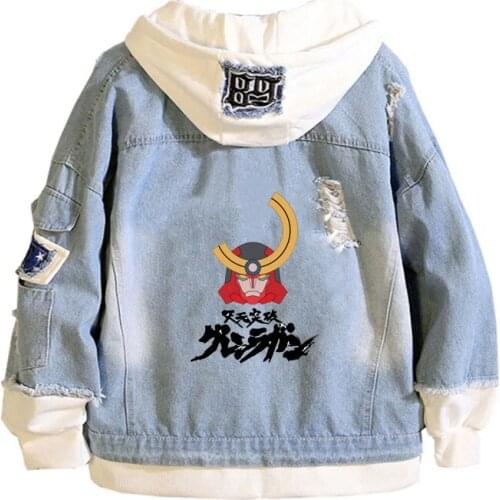 Anime Tengen Toppa Coat Teens cowboy Cosplay Jacket Men Women Casual Denim Hooded Loose coat Cartoon Hooded