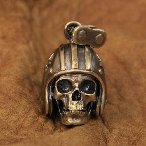 LINSION High Details Brass Motorcycle Helmet Skull Mens Biker Rock Punk Pendant BR19 JP