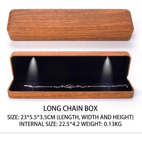 Fashion Wooden Khaki Led Necklace Jewelry Display Storage Box Earring Pendent Bracelet Ring Showcase Organizer For Wedding Gift