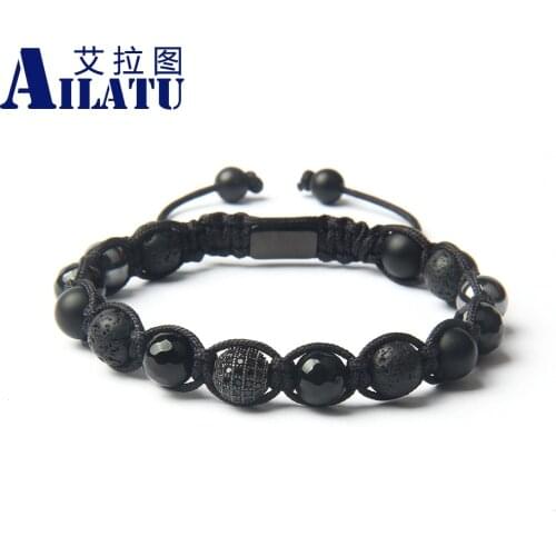 Ailatu Mens Bracelet Natural Onyx Stone Black Cz Braiding Bracelets Stainless Steel Jewelry Provide Free Logo Service
