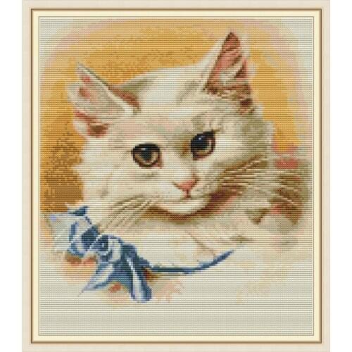Everlasting Love A Cat With A Bow Tie Chinese Cross Stitch Kits Ecological Cotton Printed DIY Christmas 14CT Wedding Decoration