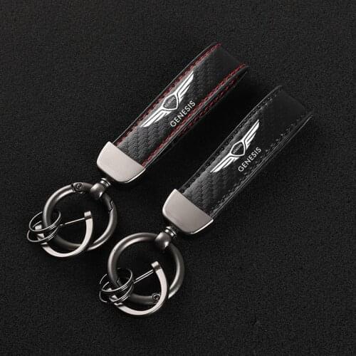 2021 New Leather Horseshoe Buckle Keychain Car Logo Creative Custom Key Ring For Hyundai Genesis Coupe G80 G70 GV80 BH GH