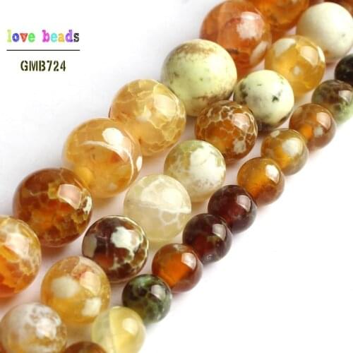 Wholesale Brown Yellow Fire Agates Onyx Round Stone Beads For Jewelry Making Diy Bracelet 15inch/strand 6/8/10mm