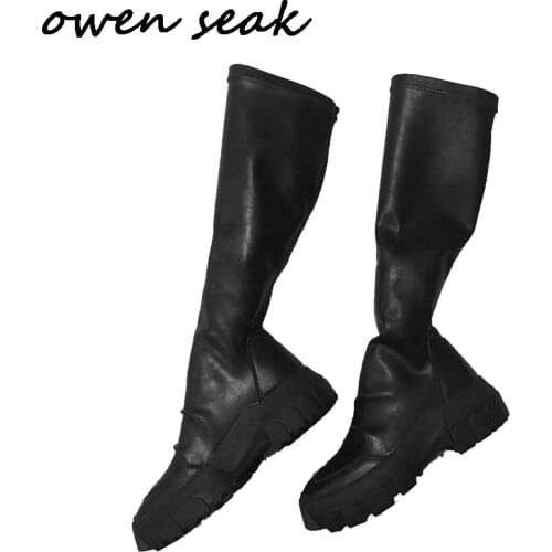 Owen Seak Women Shoes Knee High Boots Heightening Luxury Trainers Winter Boots Women Casual Flats Shoes Black Sneakers