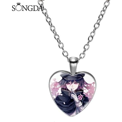 Anime Danganronpa V3 Cosplay Necklaces Kaede Akamatsu Crystal Glass Cabochon Heart Pendant Necklace For Kids Friends Gift