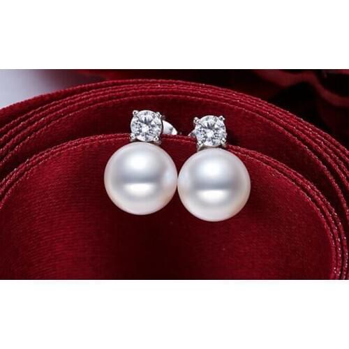 A pair 10-11mm AAA south sea white round pearl dangle earrings silver
