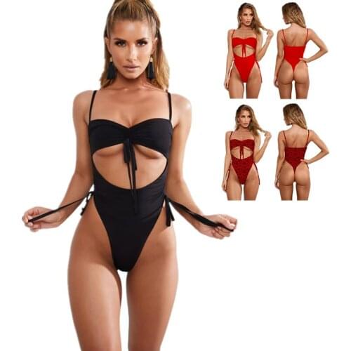 Sexy Bandage One Piece Bikini High Quality Textured Women Swimsuit Padded Leopard Bathing Suits Cutout Tie Knot Swim Beachwear
