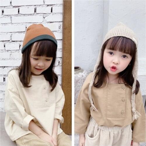 2020 Toddler Kids New Shirt Korean Loose Solid Cotton Shirts For Girl Baby Girls Casual Autumn Tops Child Clothes 2 3 4 5 6 7 Y