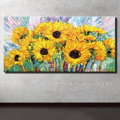HandPainted Sunflower Landscape Modern Abstract Blooming Flower Oil Painting On Canvas Wall Art Picture Living Room Home Decor
