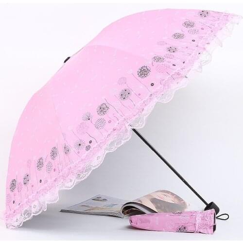 Folding Umbrella Lace Fashion Creative Vinyl Umbrella Sunscreen Three Fold Sunny Rain Dual-use Princess Umbrella Strong Umbrella