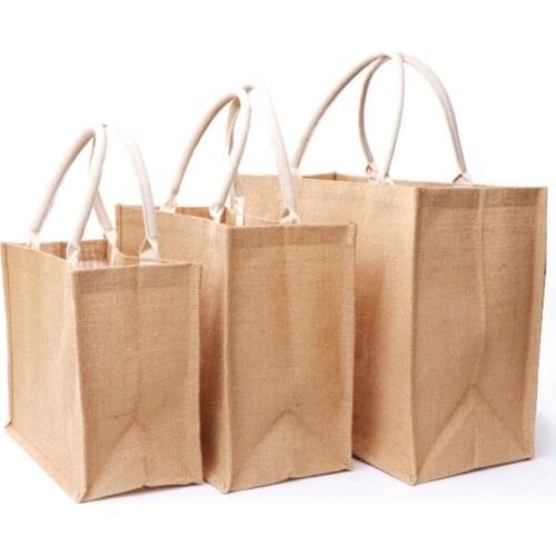 Reusable Jute Tote Bag Eco Friendly Burlap Grocery Bags for Shopping Beach A69C