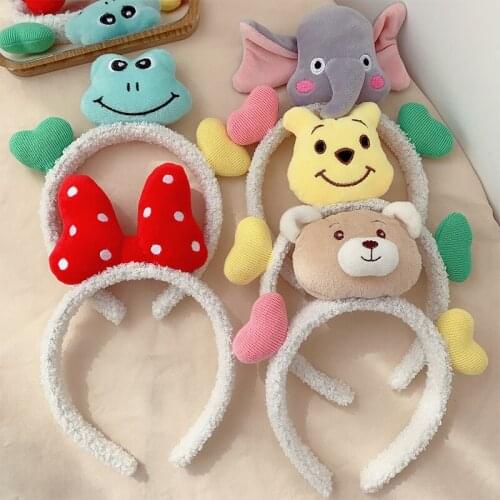 Cloth Cute Fluffy Acrylic Frog Elephant Dog Bear Red Brown Hearts Green Yellow Bowknot White Hairband Headwear for Women & Kids