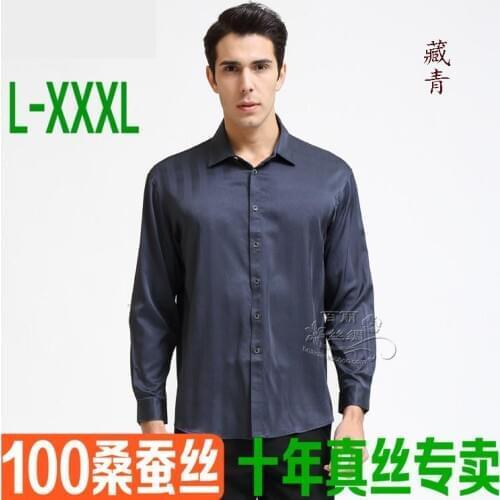 Heavyweight Silk Elastic Satin Mens Shirt 92% natural Silk Leisure Long Sleeve Shirt In Spring And Summer