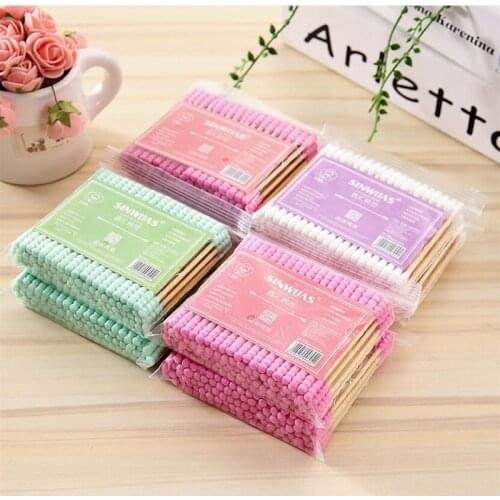 100pcs/ Pack Double Head Cotton Swab Women Makeup Cotton Buds Tip For Medical Wood Sticks Nose Ears Cleaning Health Tool