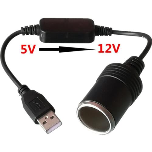 1pc Wired Controller 5V To 12V Power Bank Light Adapter DVR GPS Socket Male USB To Female Lighter Cigarette Car Charger