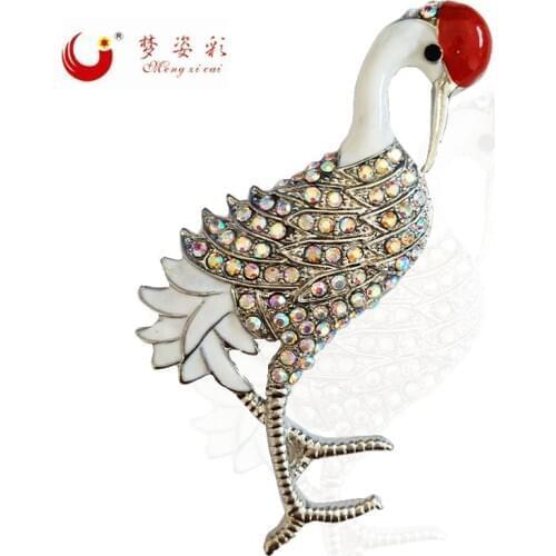 MZC High Quality Fashionable Crane Brooch Metal Anime Animal Brooches for Womens Brosch Broches Badge Collar Bridal Brooch Pin