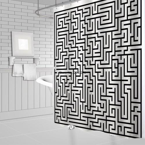 High Quality Geometric pattern Waterproof Eco-friendly Shower Curtain with 12 Hooks Home decoration